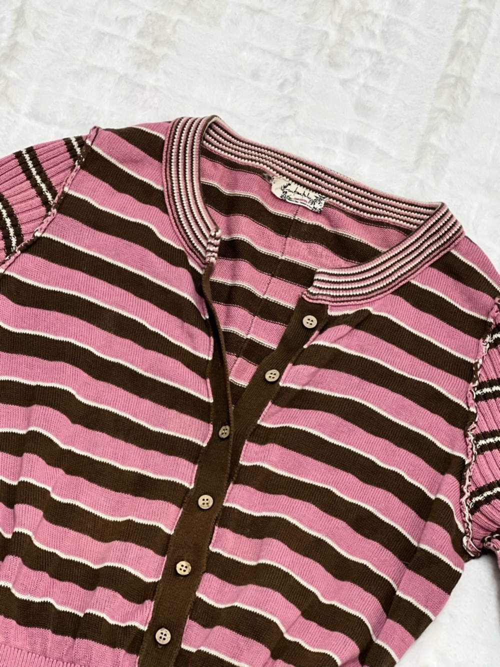 Free People Intimately - Easy to Love Striped Pink and Brown Soft Ribbed Romper - Picture 3 of 4